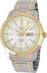 seiko 5 White Dial Automatic analog stainless steel watch for Men SNKM92J, bicolor, bracelet